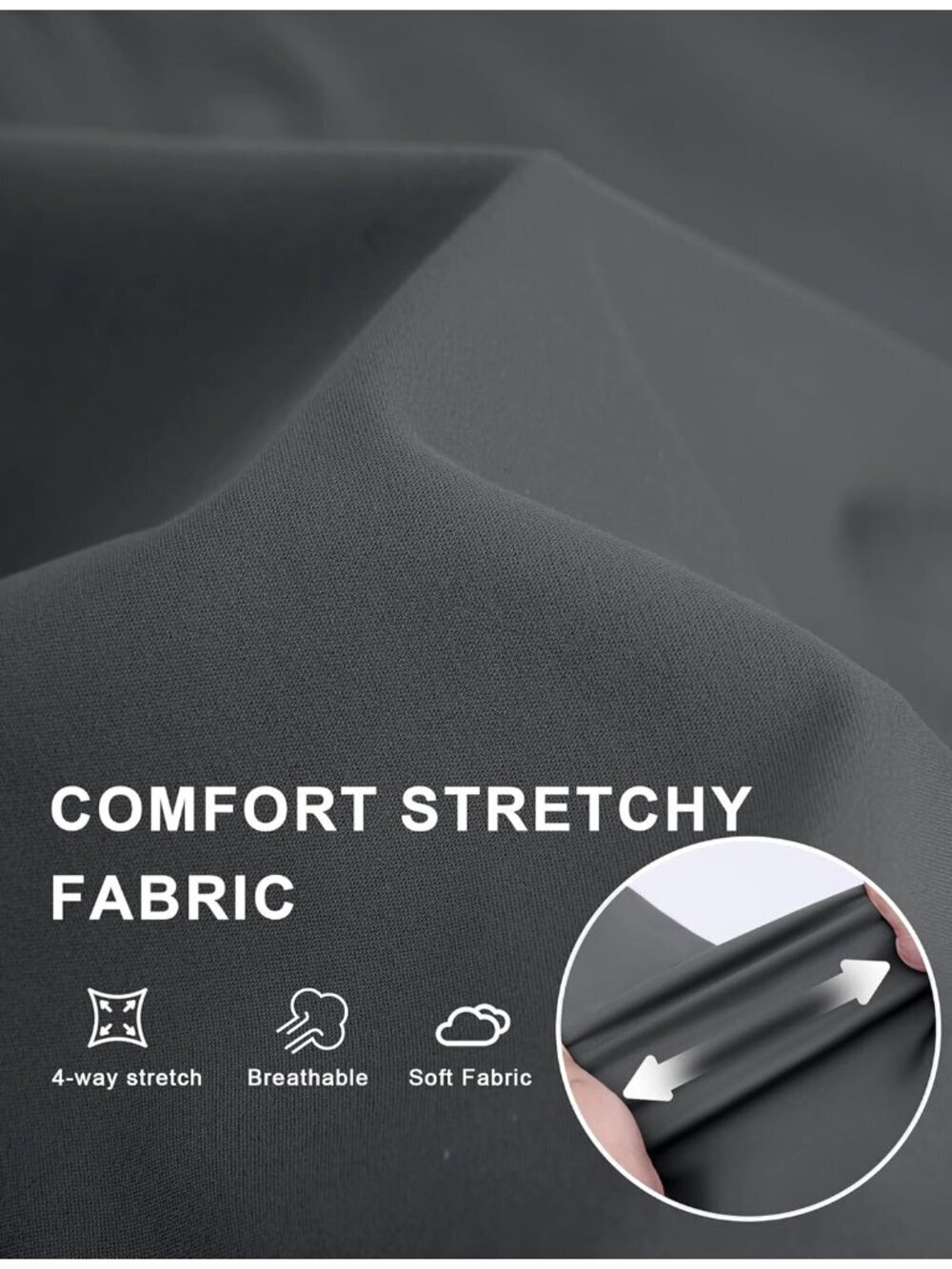 Women's Dark Grey Pull On Casual Slacks Imported Stretchy Dress Pants - Picture 5 of 6